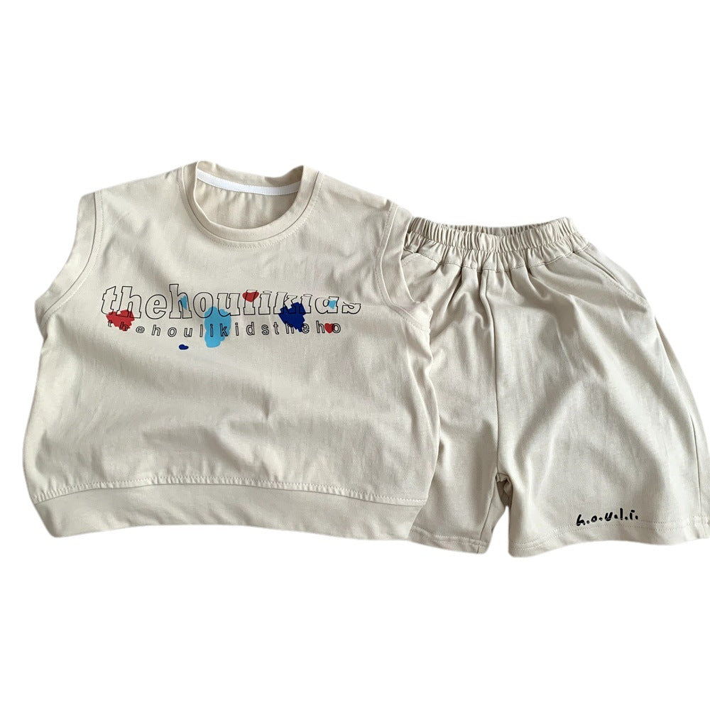 Children's Cartoon Vest & Shorts Summer Two-Piece Set.