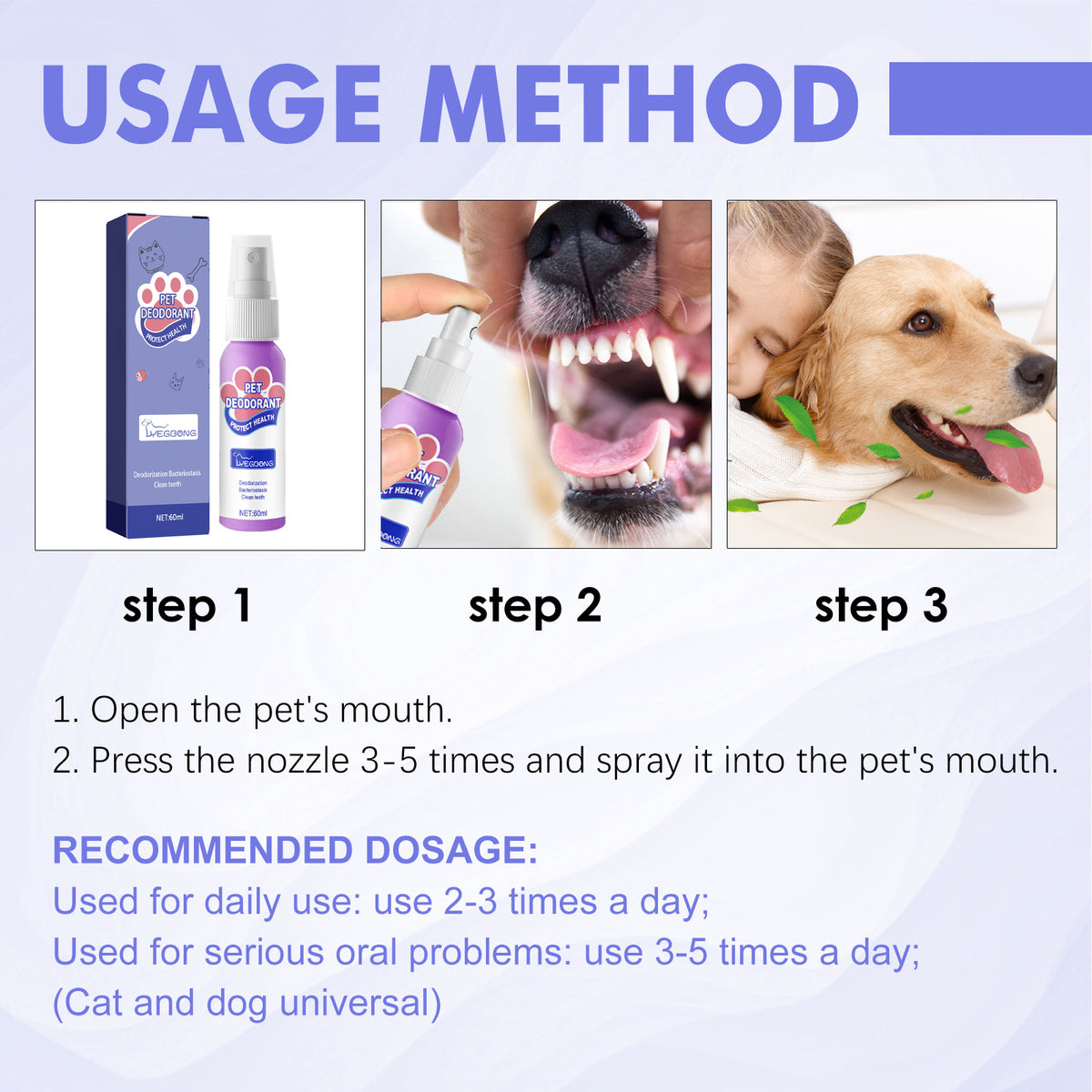 Yegbong Oral Spary For Pets, Pet Mouth Cleaner Cat Deodorizer Breath Fresher Spray