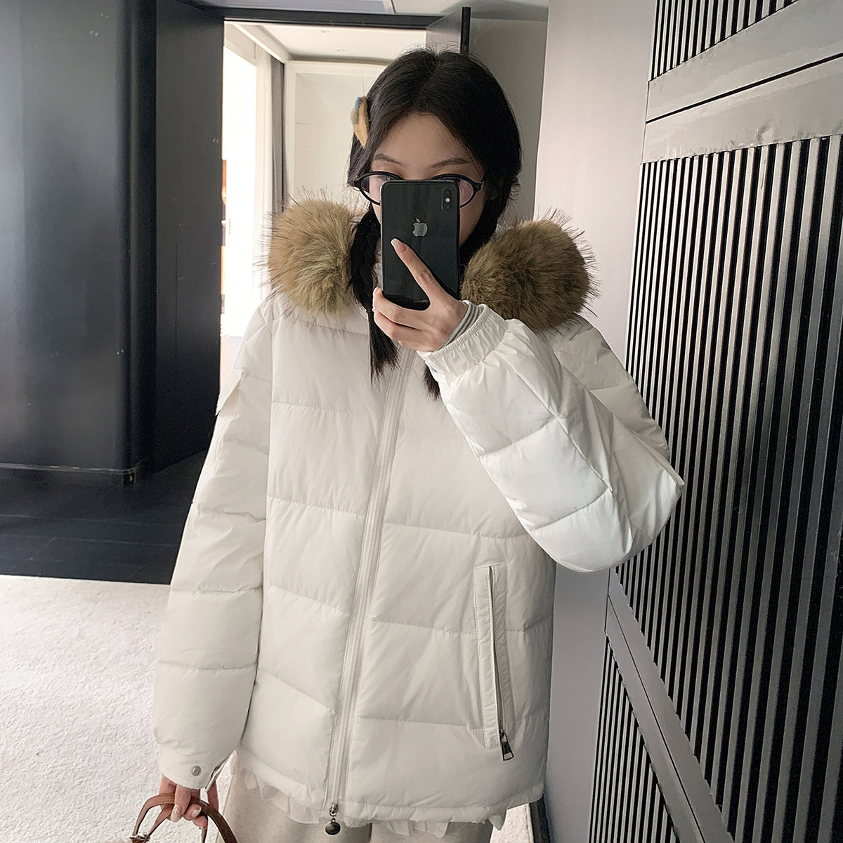 Women's Winter Cotton-Padded Jacket with Large Faux Fur Collar, Puffy Loose Fit Warm Outerwear