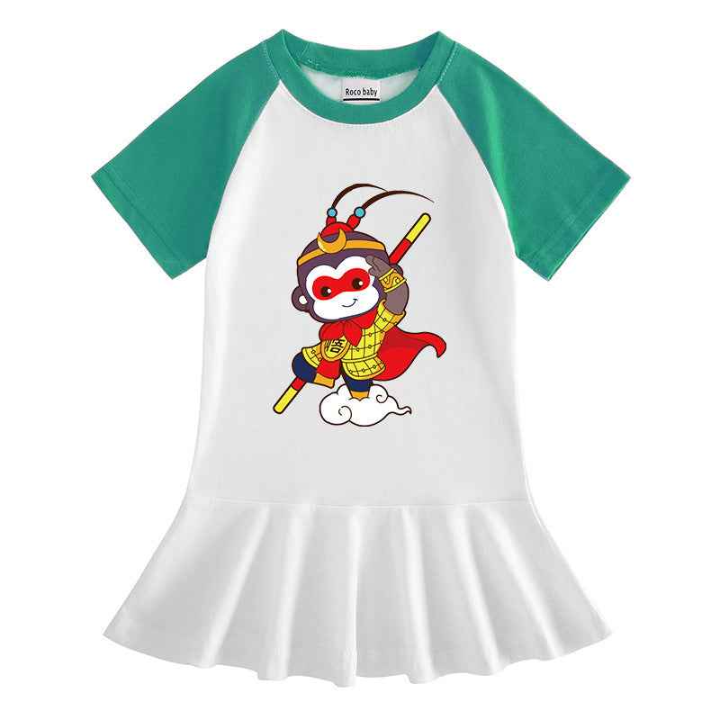 Girls' Cartoon Short Sleeve Dress – Fun Summer Style.
