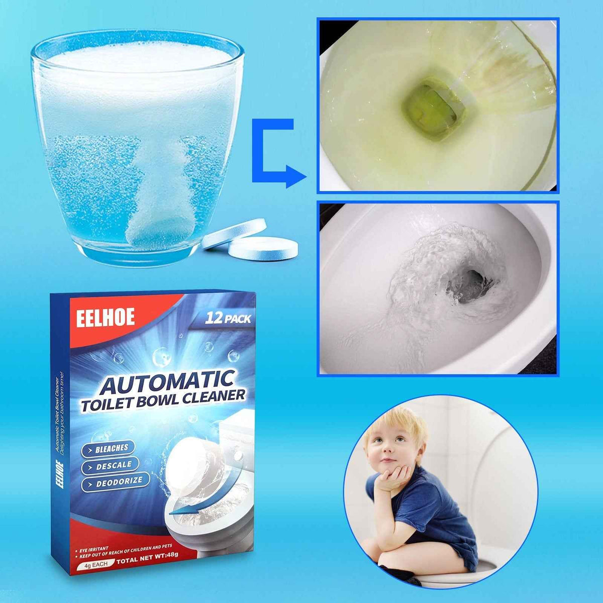 EELHOE Toilet Cleaning Effervescent Tablet, Toilet Toilet Descaling, Decontamination, Deodorization, Multi-Effect To Remove Smell And Fresh