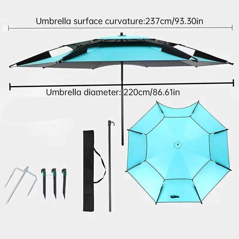 6.6FT Double Canopy Beach Umbrella – UV Protective, Waterproof Sun Shade for Garden, Camping & Fishing.