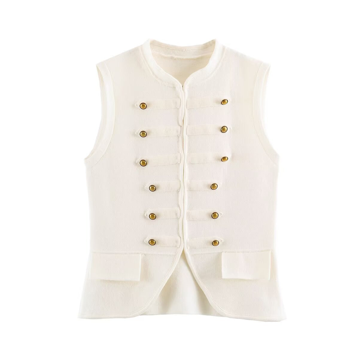 Sleeveless round neck rope knot knit vest top for women