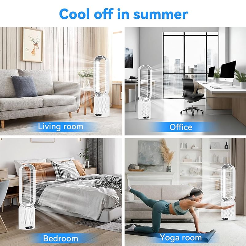 Bladeless Tower Fan with Air Purifier – Ultra-Quiet for Bedroom & Office.