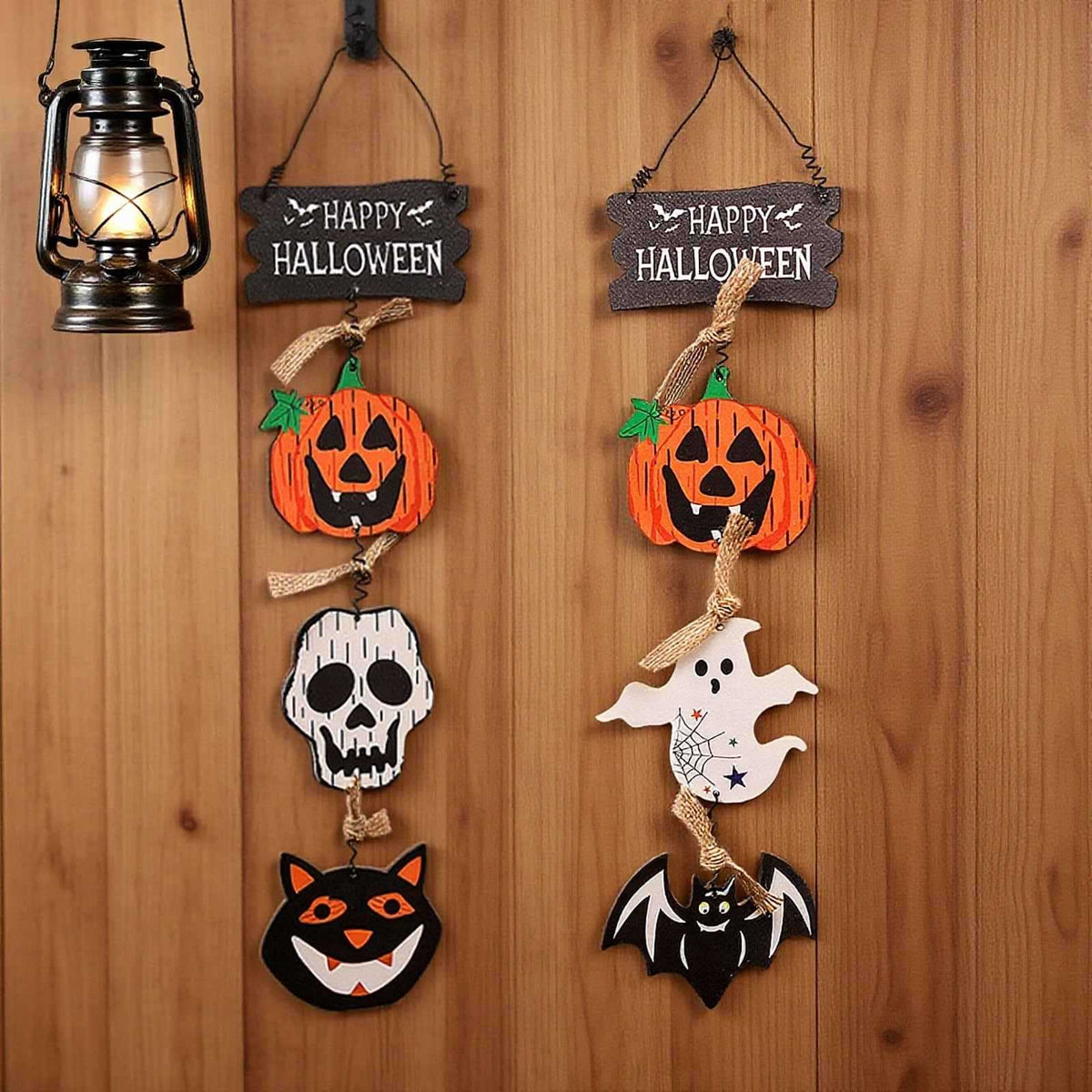 Halloween Pumpkin & Ghost Wooden Door Hanger.