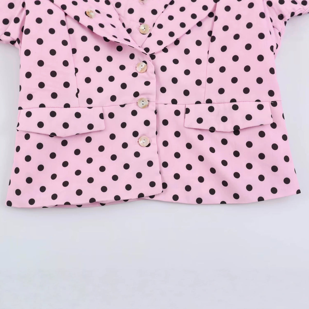 Two button polka dot short sleeved shirt for women