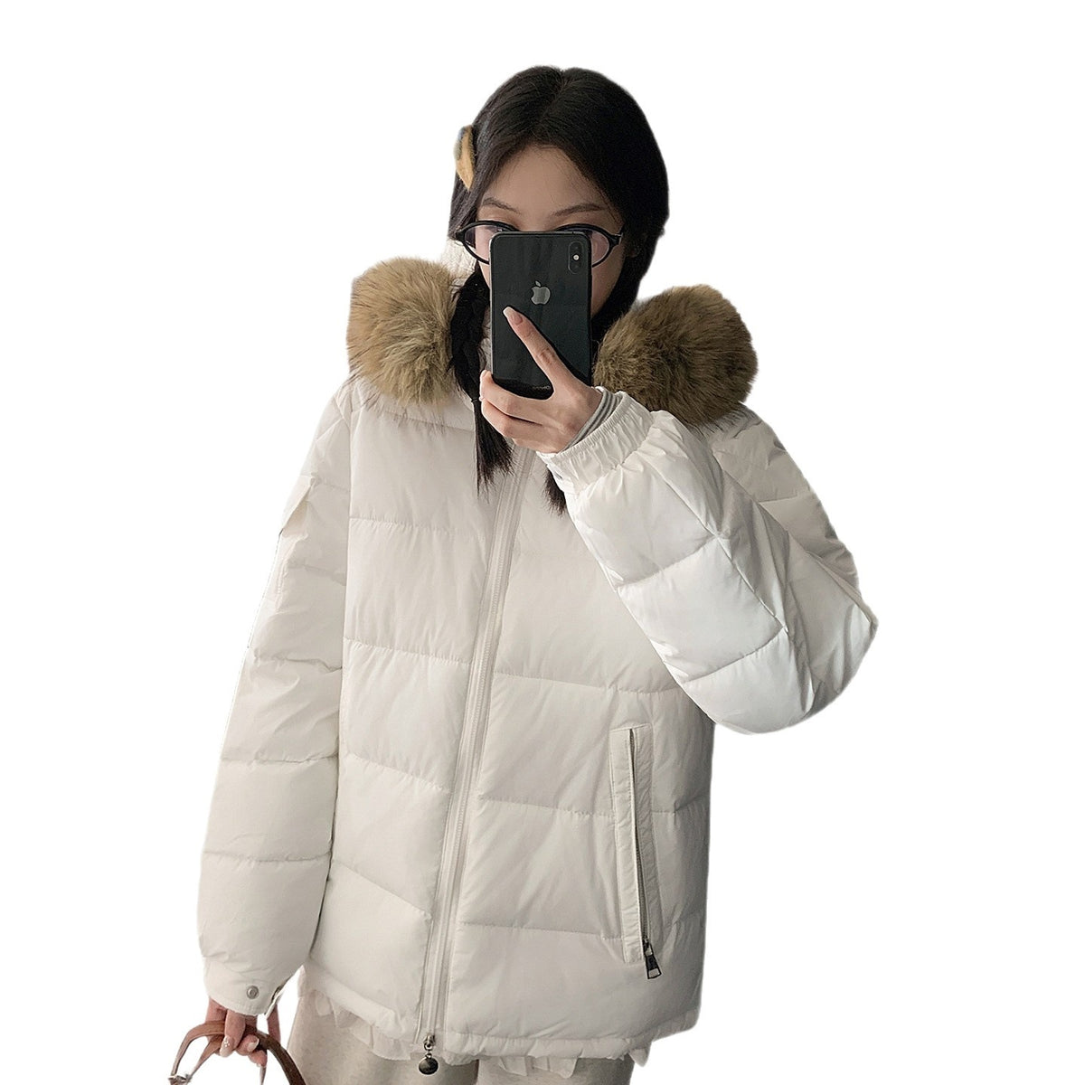 Women's Winter Cotton-Padded Jacket with Large Faux Fur Collar, Puffy Loose Fit Warm Outerwear