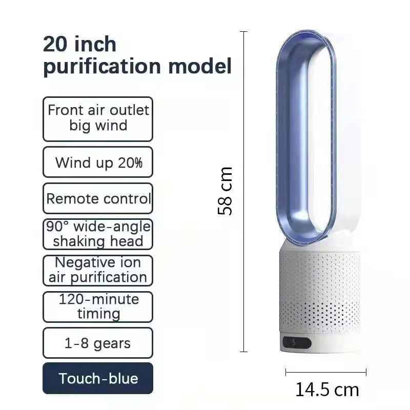 Bladeless Tower Fan with Air Purifier – Ultra-Quiet for Bedroom & Office.