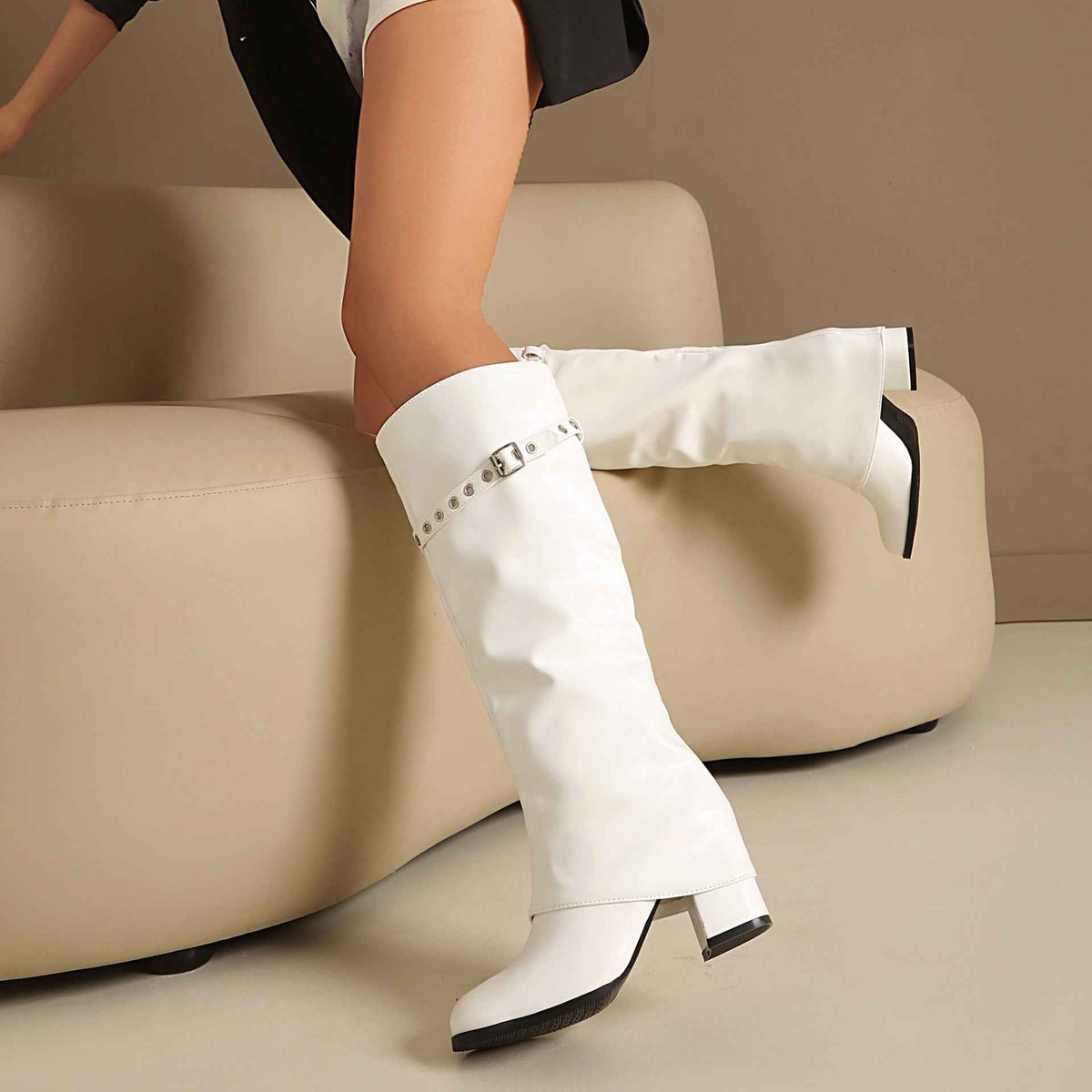High Heel Chunky Large Size Slip-On Combat Boots for Women.