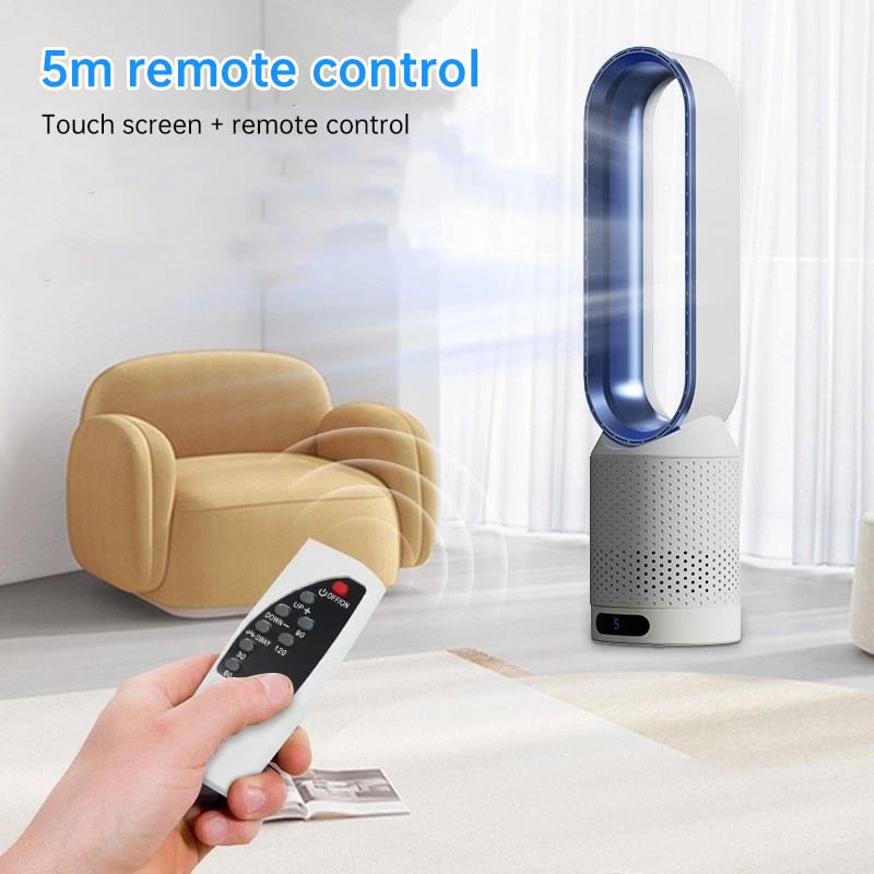 Bladeless Tower Fan with Air Purifier – Ultra-Quiet for Bedroom & Office.