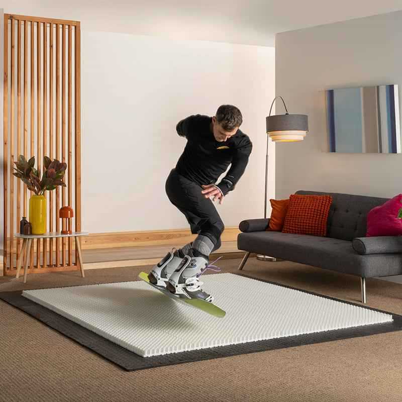 Indoor Ski Carpet White Mushroom Grass Mat + Modular Snowboard & Adult Unisex Skateboard Kit Combo Set.