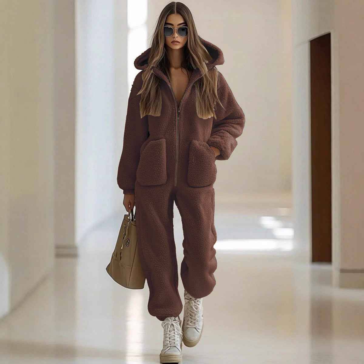 Women's Hooded Straight Leg Jumpsuit.