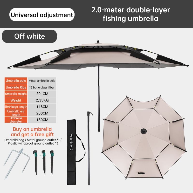 6.6FT Double Canopy Beach Umbrella – UV Protective, Waterproof Sun Shade for Garden, Camping & Fishing.