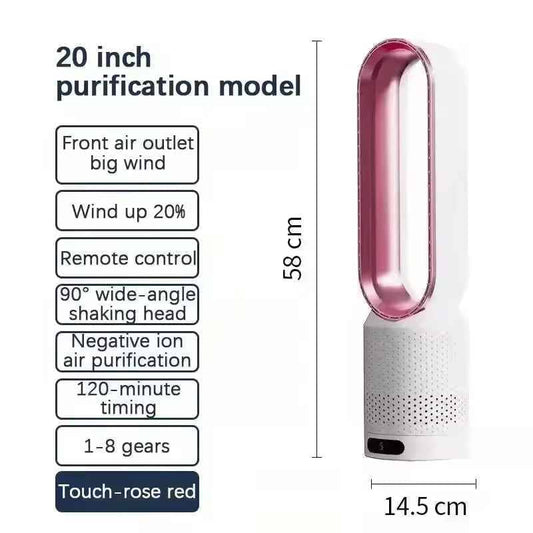 Bladeless Tower Fan with Air Purifier – Ultra-Quiet for Bedroom & Office.