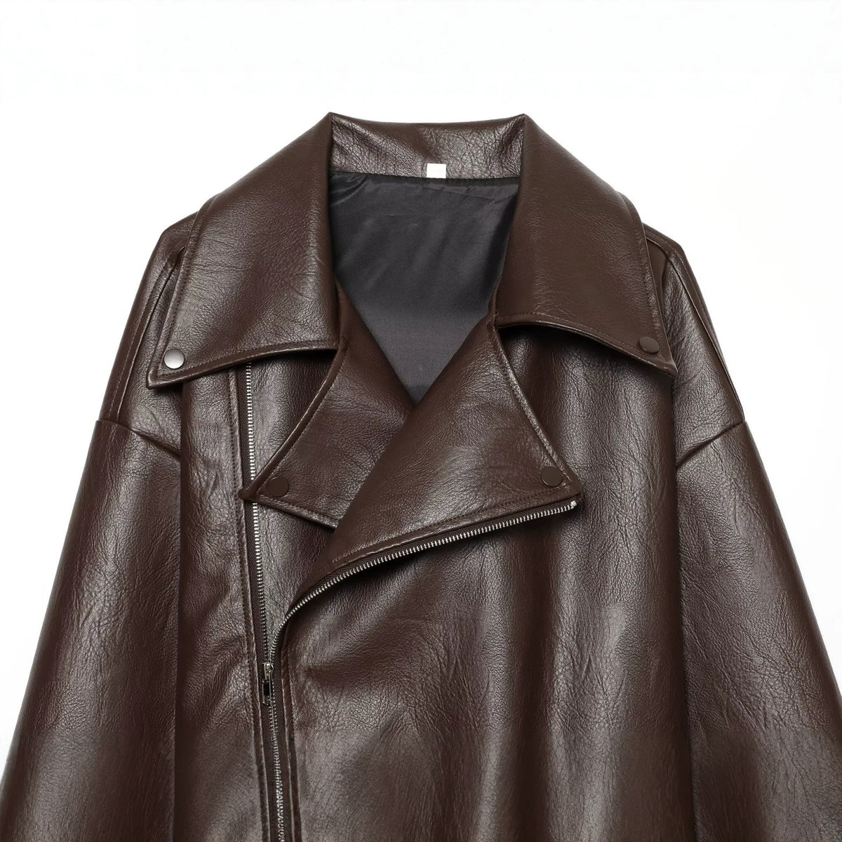 Suit collar long sleeved leather jacket for women
