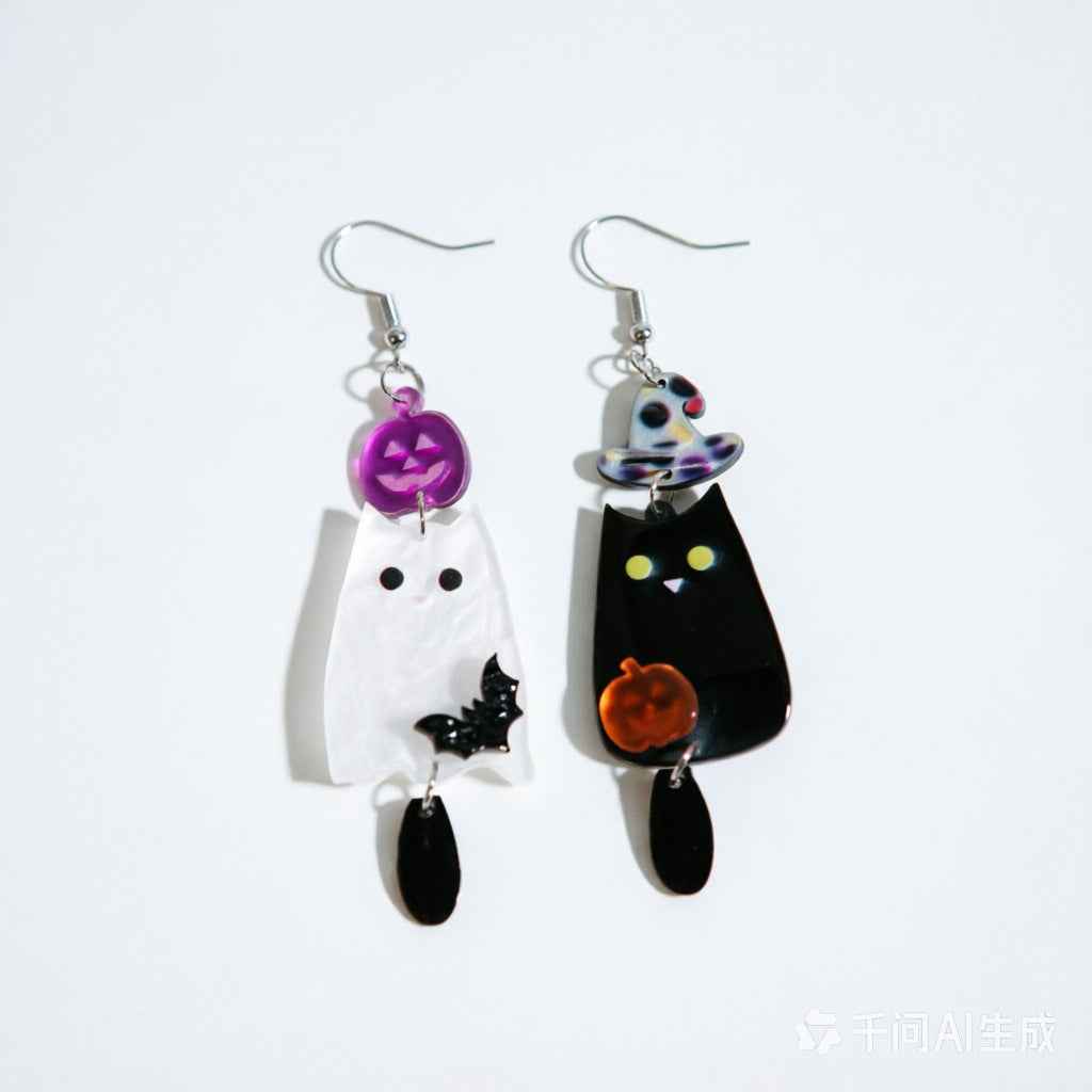 Halloween Ghost Pumpkin Bat Acrylic Earrings.
