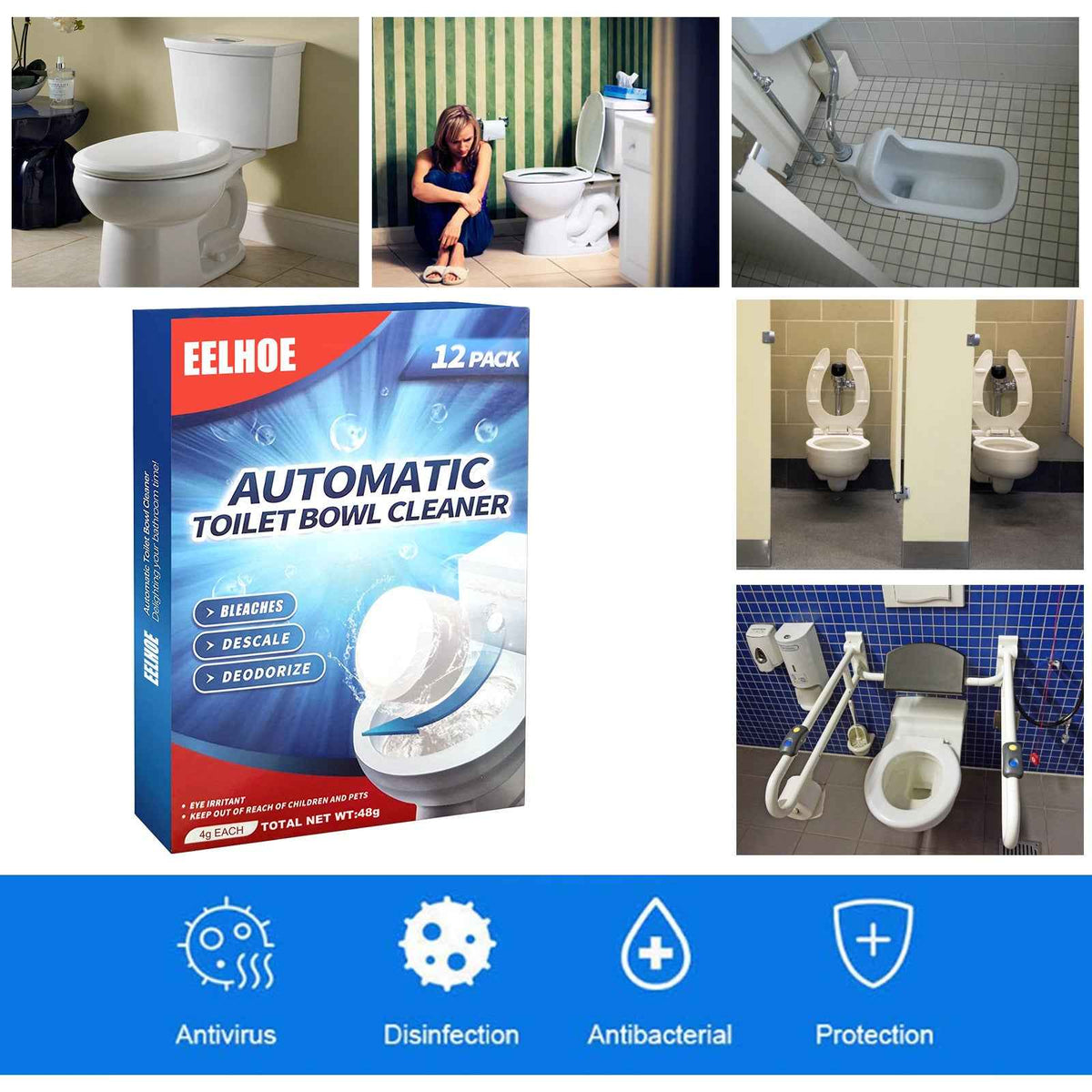 EELHOE Toilet Cleaning Effervescent Tablet, Toilet Toilet Descaling, Decontamination, Deodorization, Multi-Effect To Remove Smell And Fresh