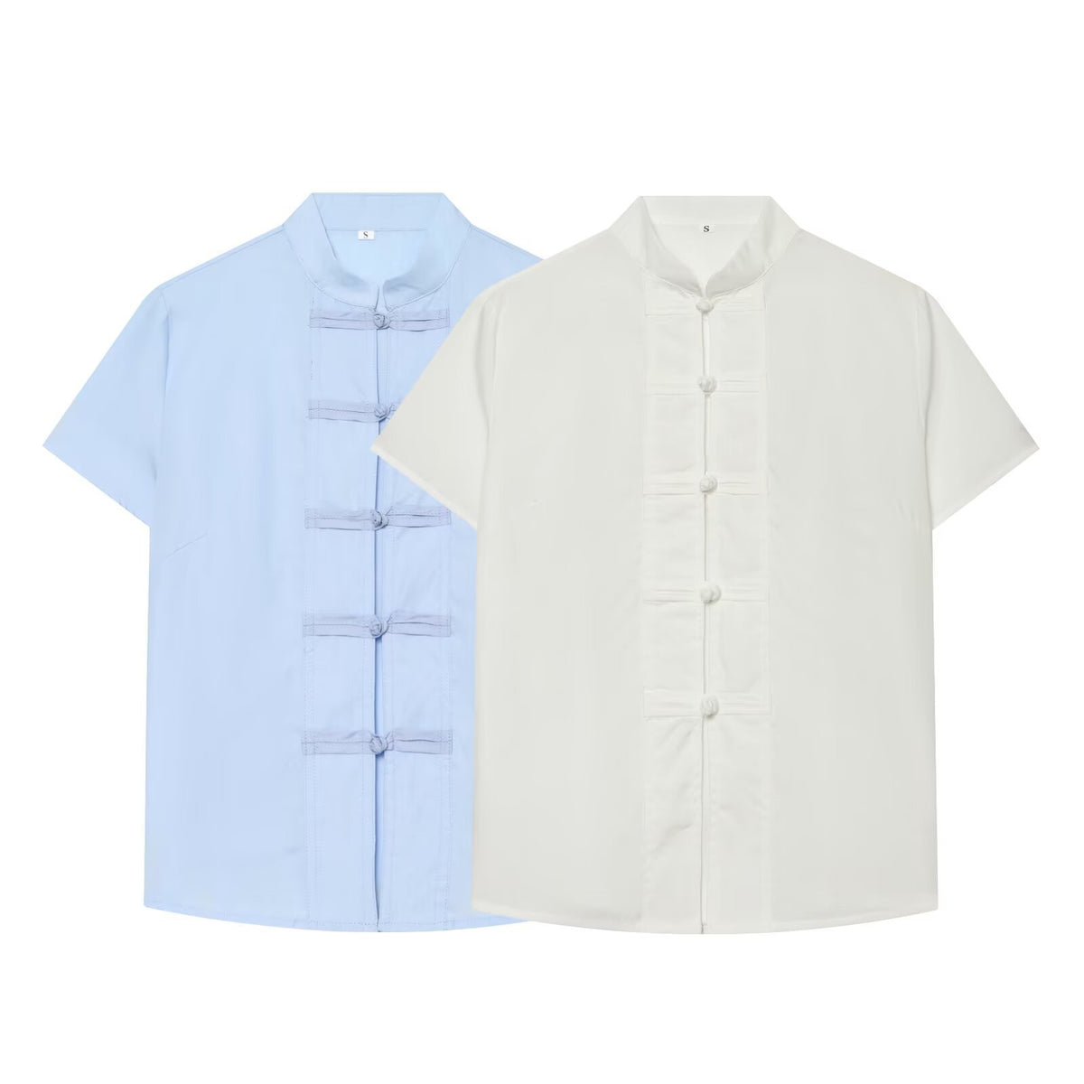 Knot buckle short sleeved stand up collar shirt for women