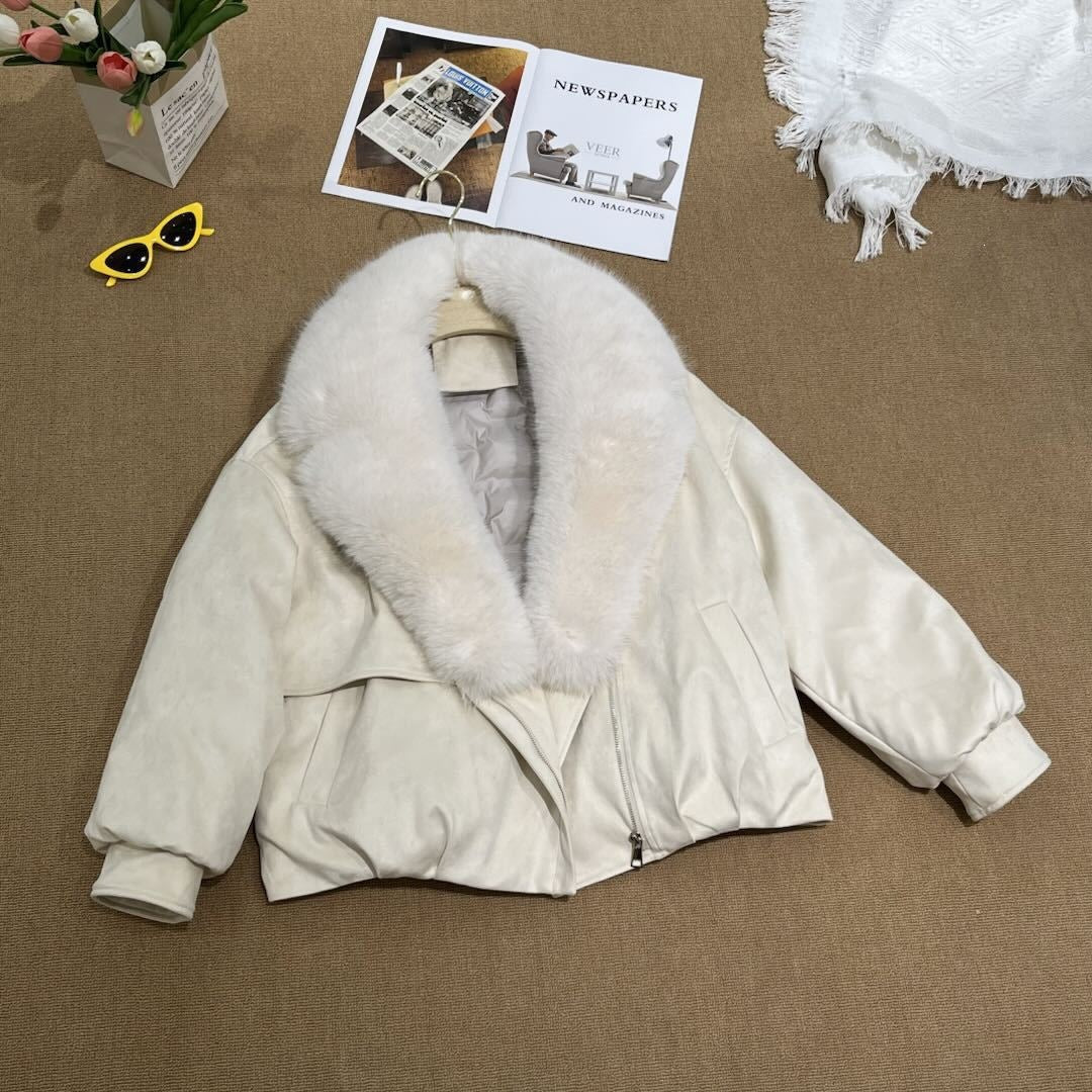 Women's Short Faux Fox Fur Collar Parka Coat