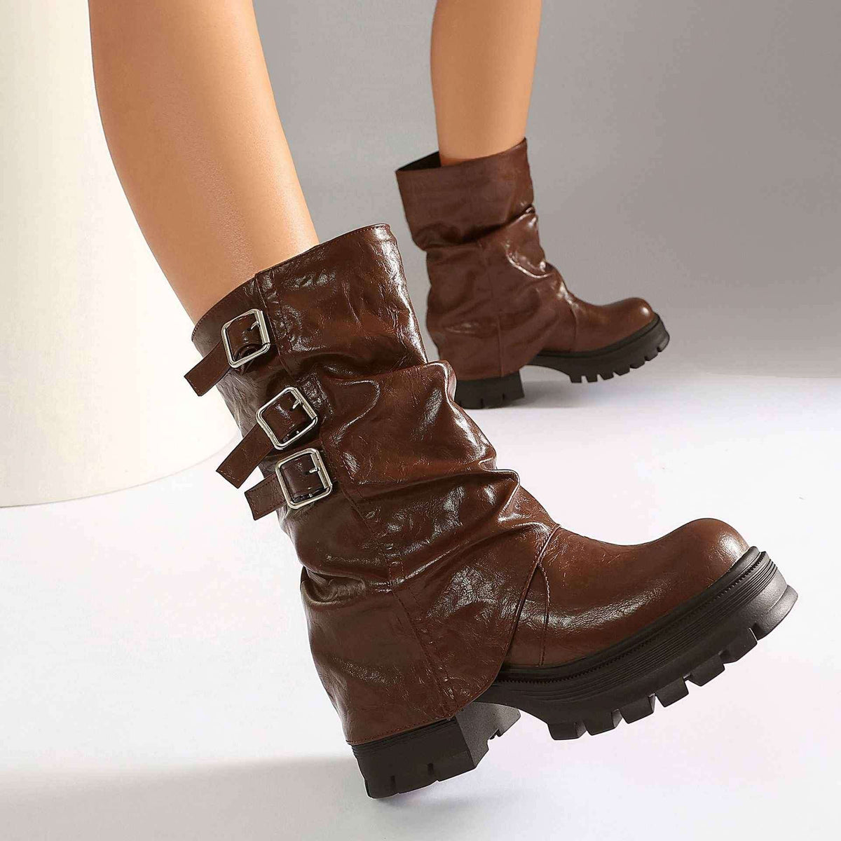 Women's Punk Style Low-Cut Boots with Chunky Heel.