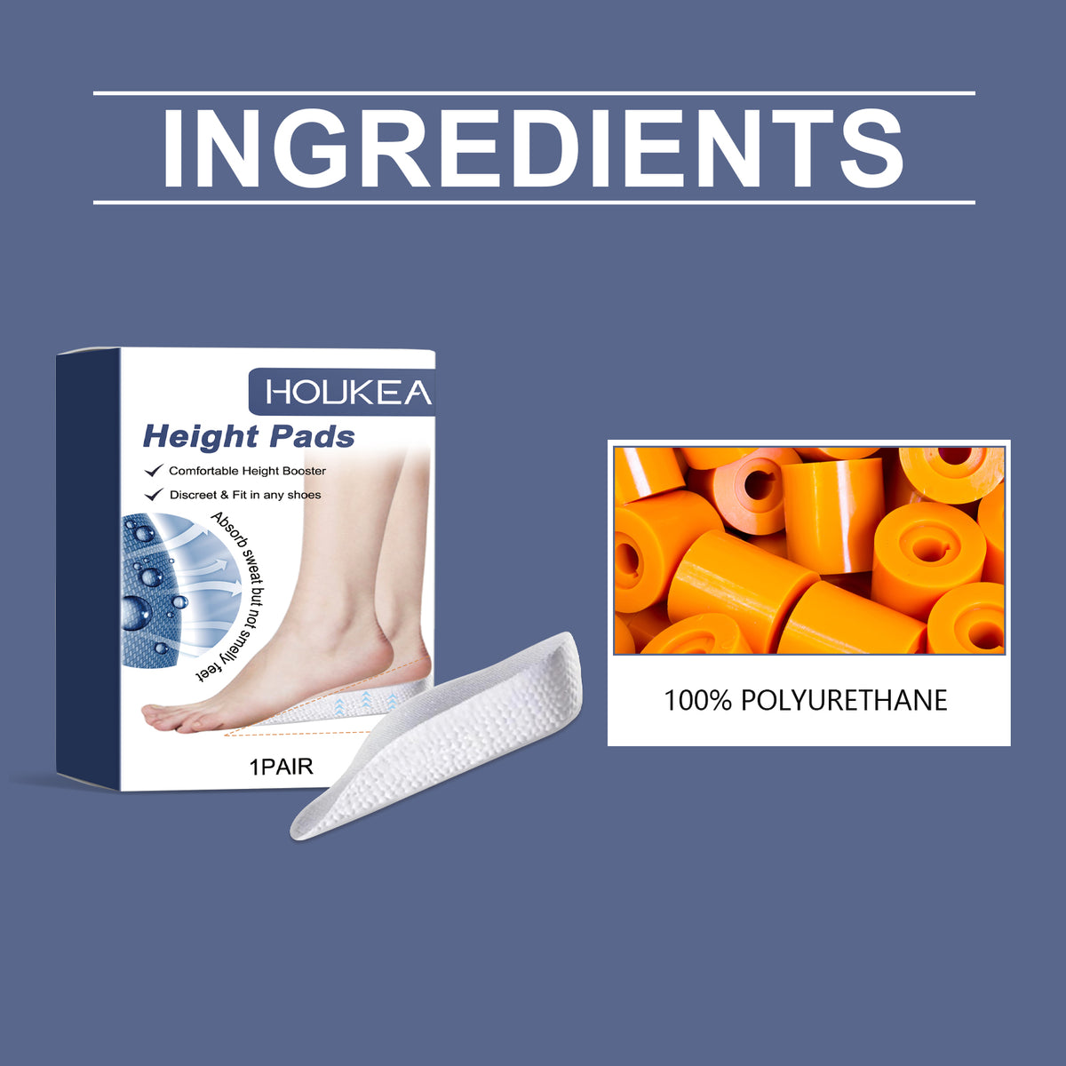 HouKea Height Pads – Comfortable Heel Lift Insoles (1 Pair).