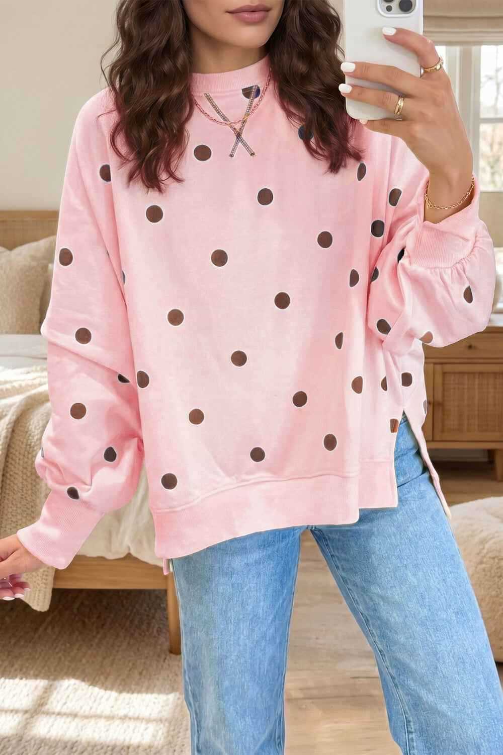 Women's Polka Dot Contrast Hoodie.