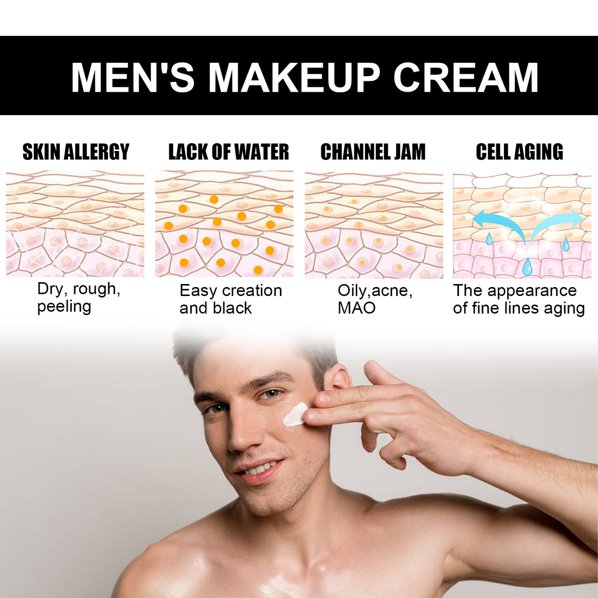 EELHOE Men's Light Cream, Refreshing Non-Greasy Concealer Blot BrighTening Skin Tone Invisible Pore Lazy Cream