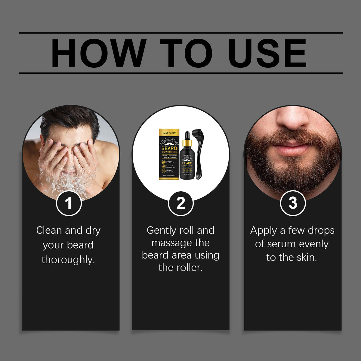 East Moon Beard Growth Serum & Derma Roller Kit – Ginger & Rosemary.