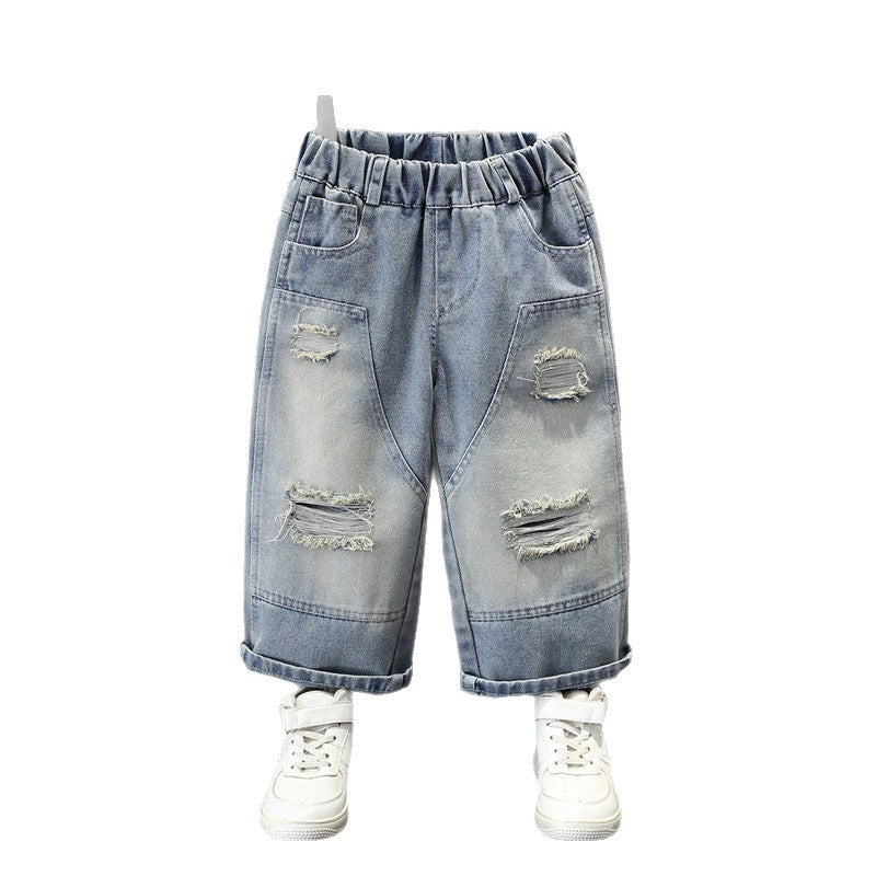 Boys' Casual Distressed Jeans Loose Straight Leg Pants