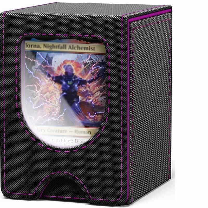 Leather TCG Card Storage Box – 100+ Card Capacity Organizer with Dividers for Trading Card Games.
