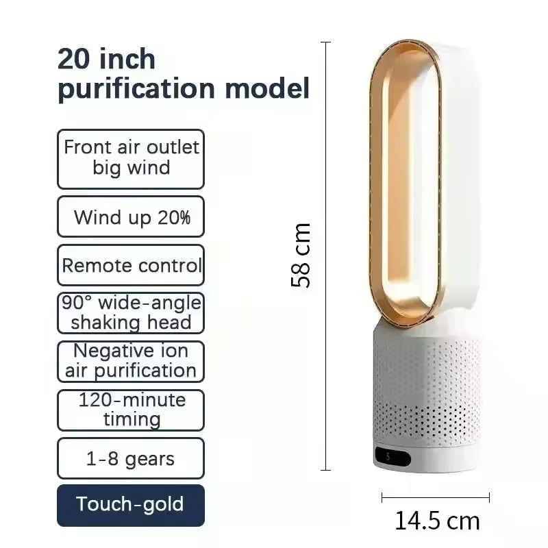 Bladeless Tower Fan with Air Purifier – Ultra-Quiet for Bedroom & Office.