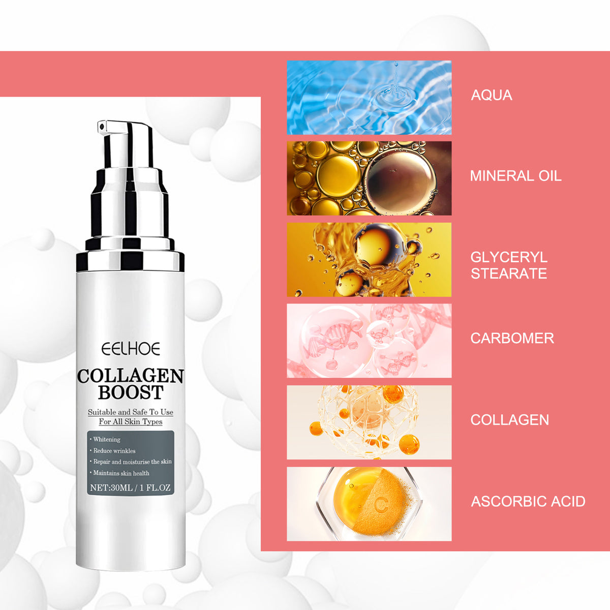 EELHOE Collagen Boost Whitening & Anti-Wrinkle Face Serum – 30ml.