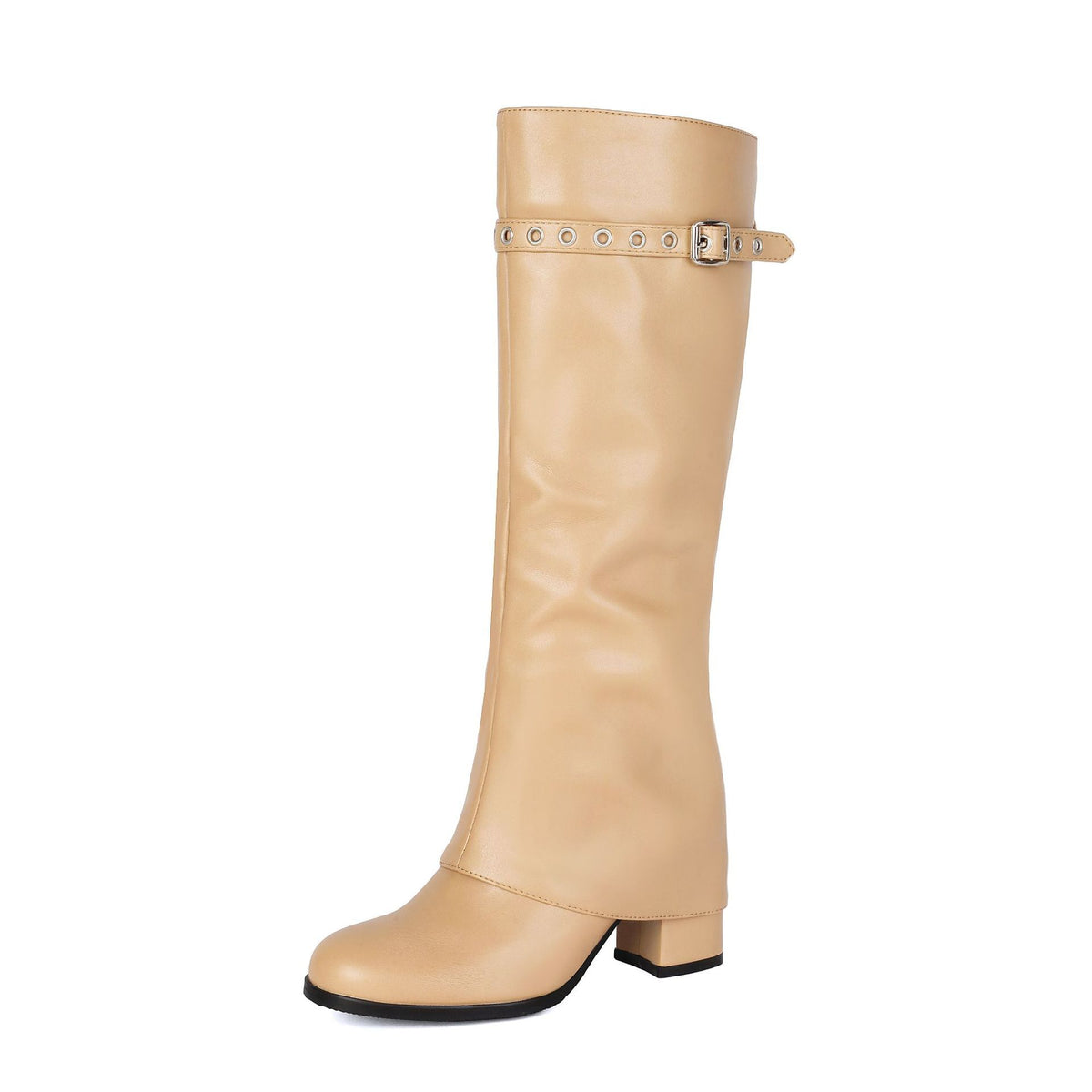 High Heel Chunky Large Size Slip-On Combat Boots for Women.