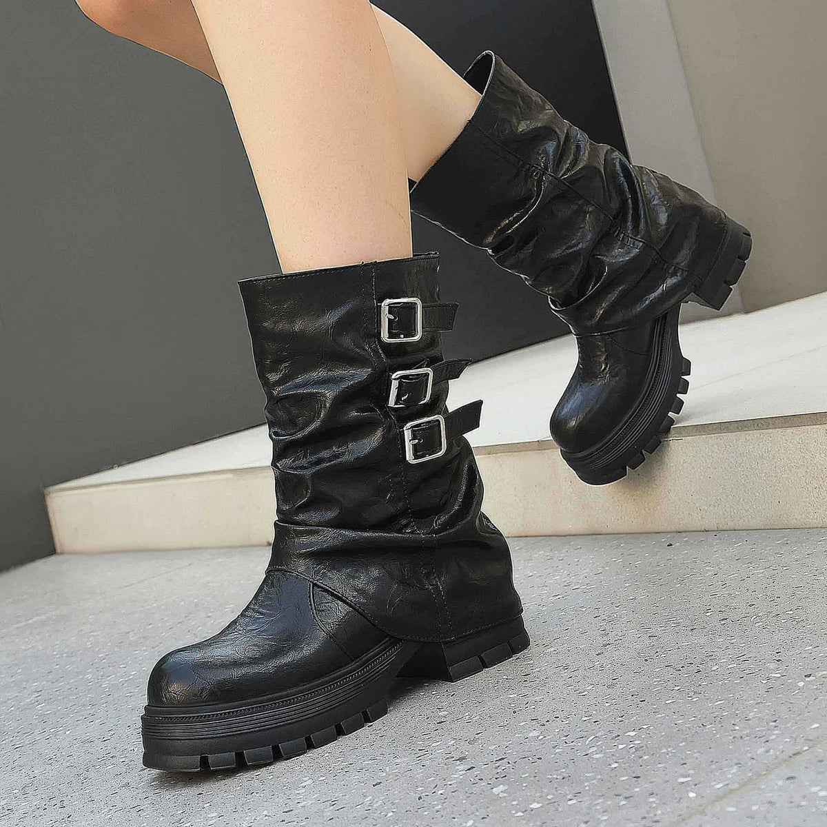 Women's Punk Style Low-Cut Boots with Chunky Heel.