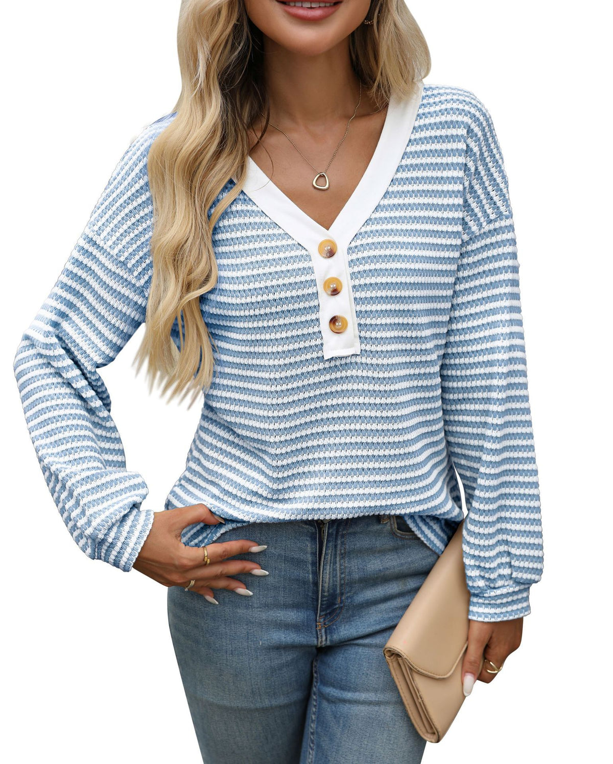 Men's V-Neck Long Sleeve Color Block T-Shirt.