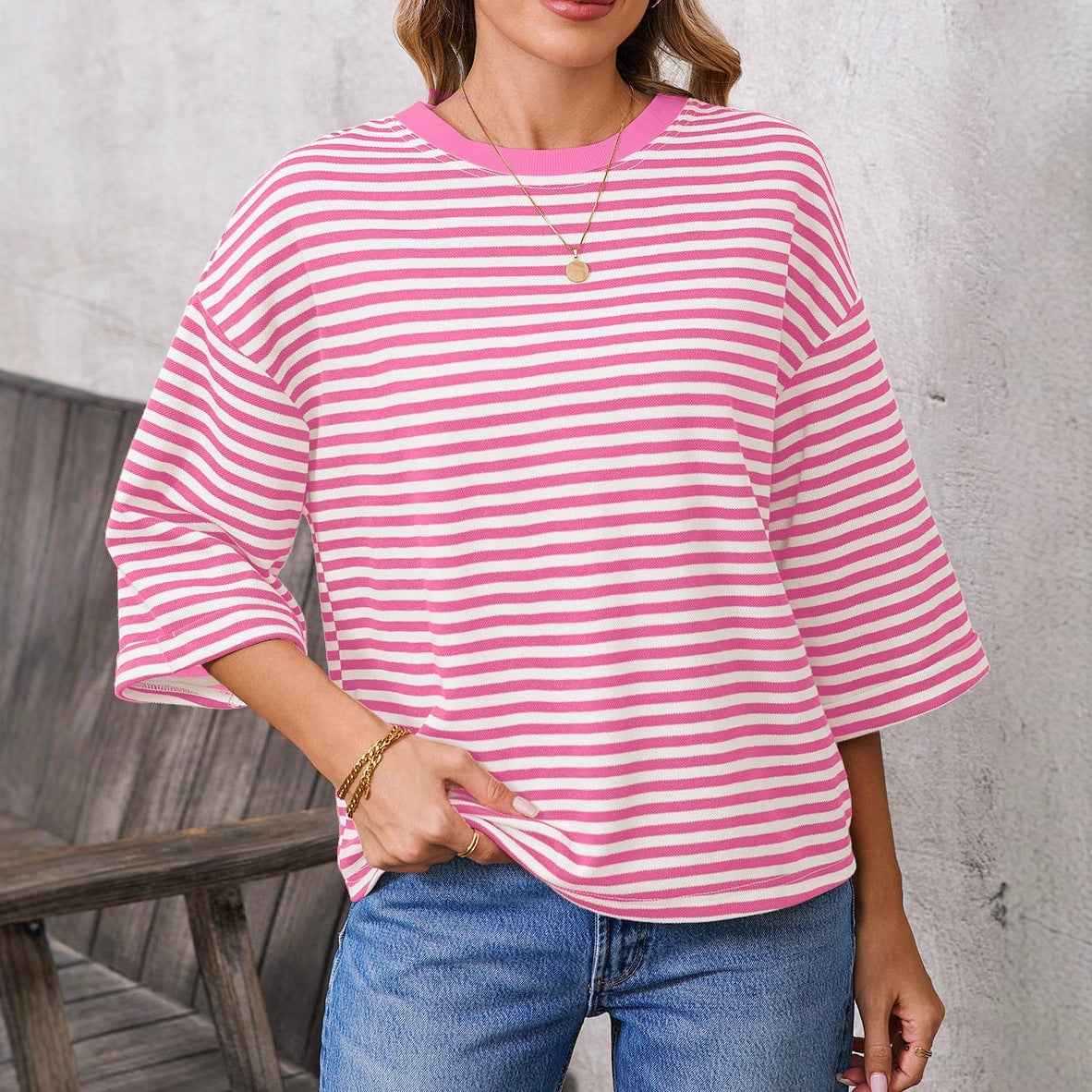 Women's Striped Back Bow Tie Pullover Top.