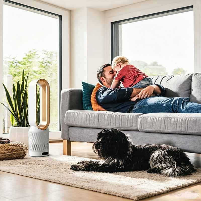 Bladeless Tower Fan with Air Purifier – Ultra-Quiet for Bedroom & Office.