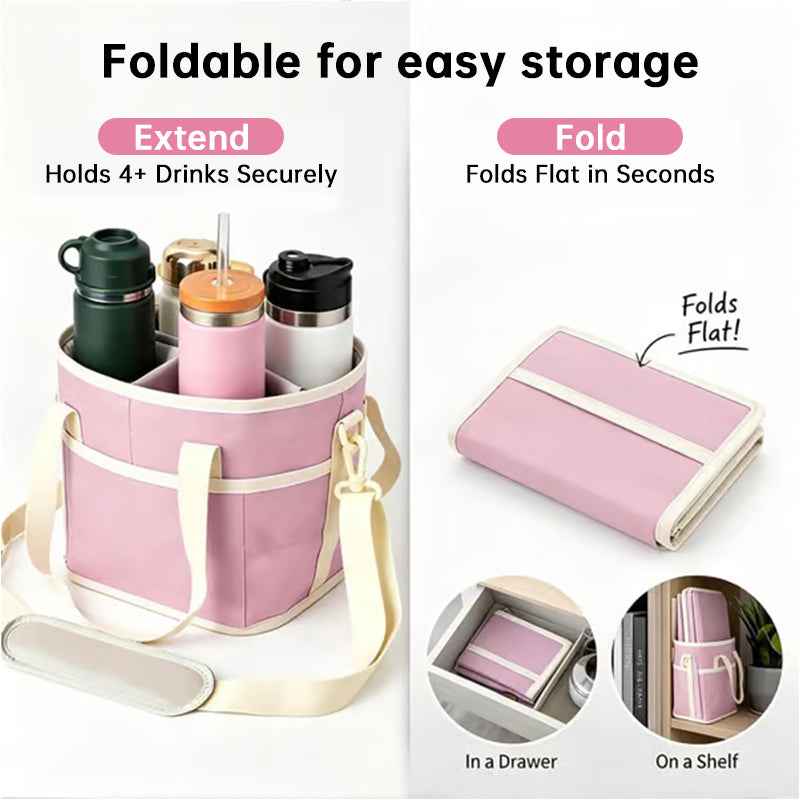 4-Compartment Leakproof Drink Carrier Bag – Adjustable Strap Beverage Holder for Car & Travel.