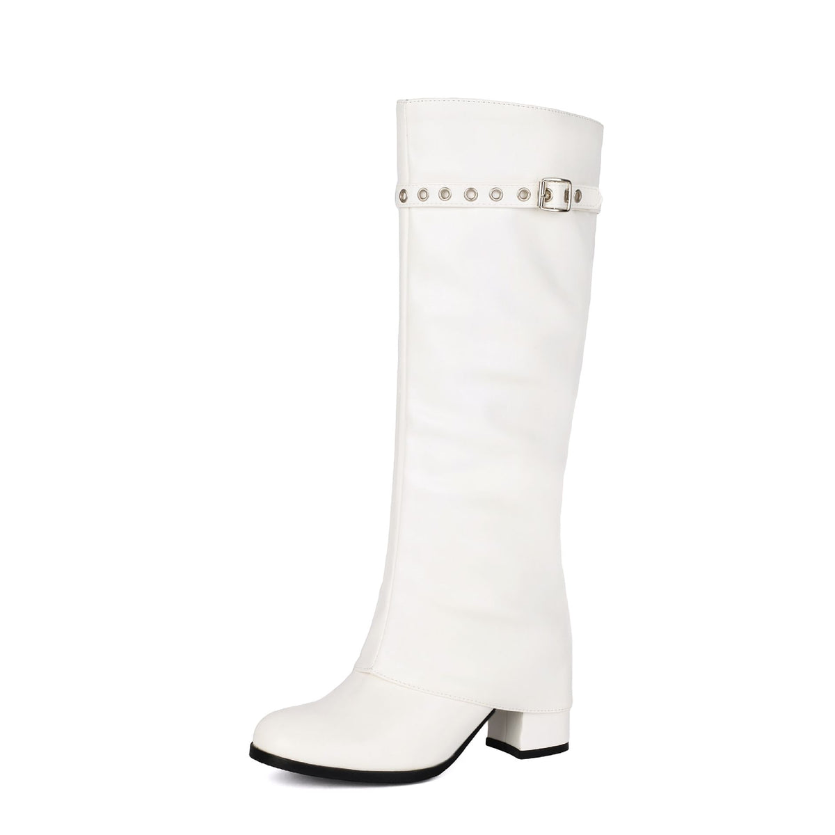 High Heel Chunky Large Size Slip-On Combat Boots for Women.