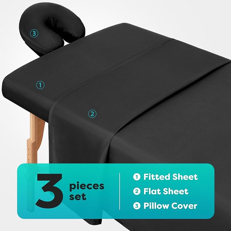 3-Piece Massage Table Sheet Set – Solid Color, Washable & Durable.