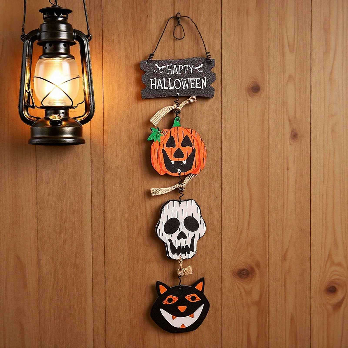 Halloween Pumpkin & Ghost Wooden Door Hanger.