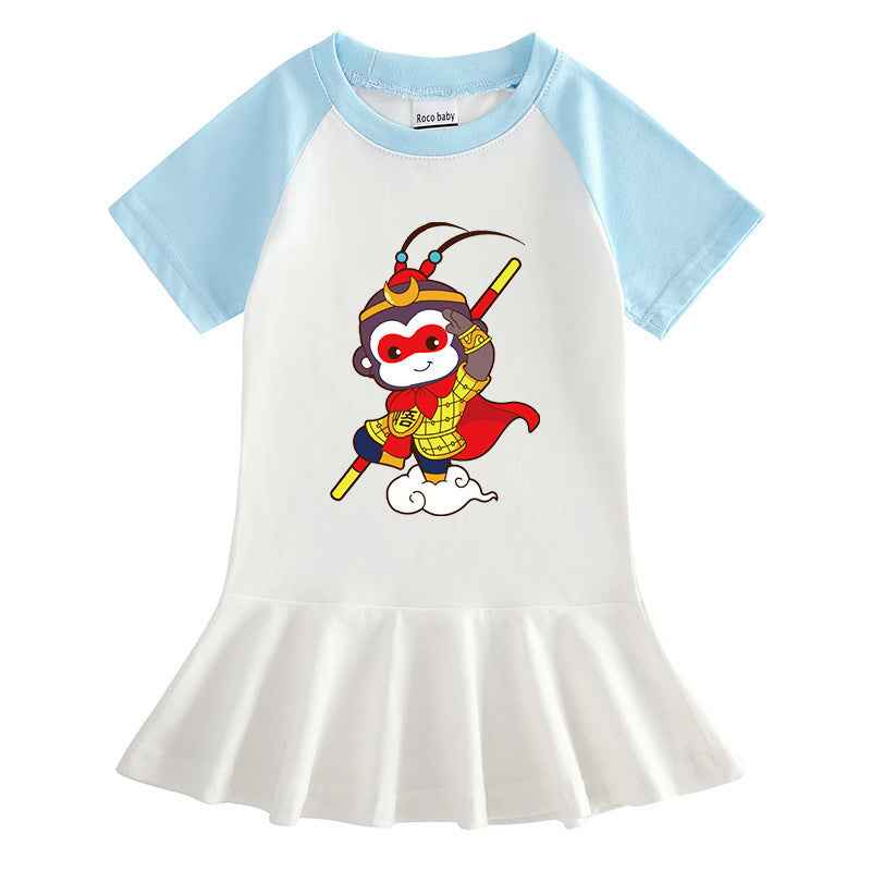 Girls' Cartoon Short Sleeve Dress – Fun Summer Style.