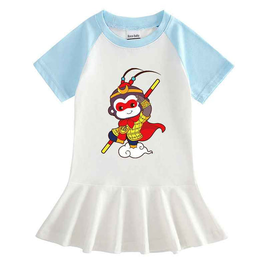 Girls' Cartoon Short Sleeve Dress – Fun Summer Style.