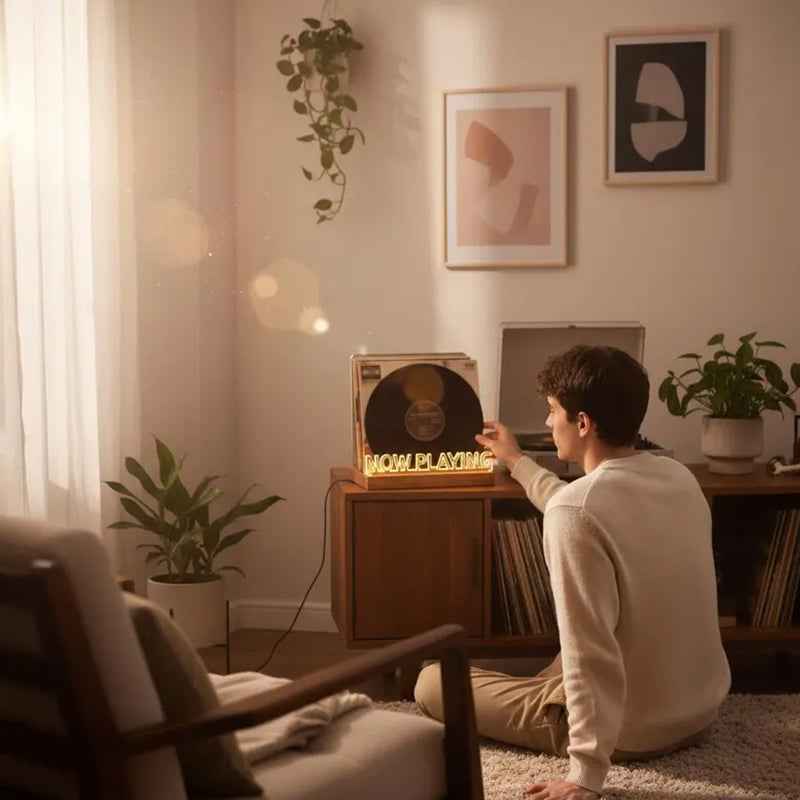 Wooden Vinyl Record Stand & Desktop CD Display Rack.