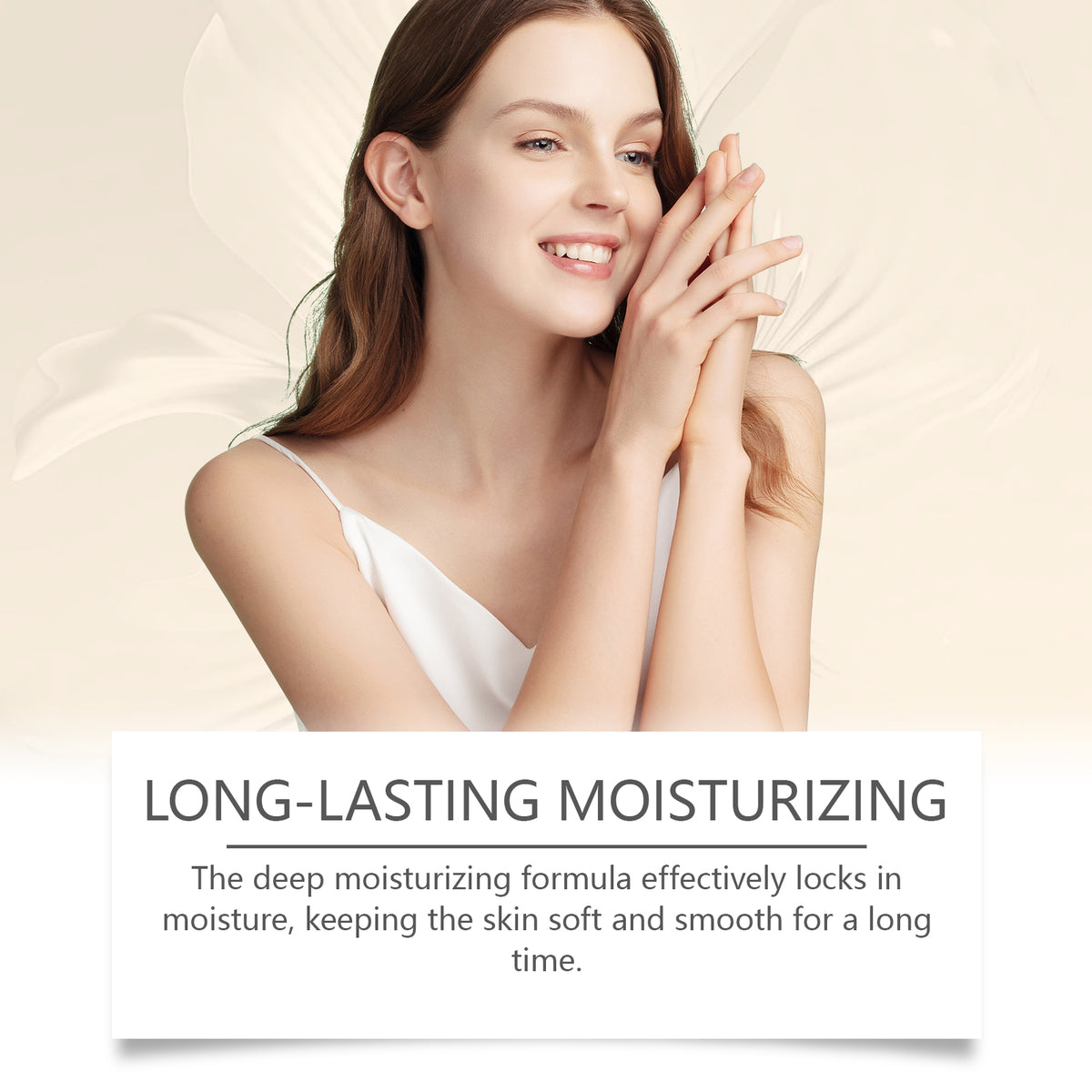 Oceaura Body Frankincense Care Essential Oil shown with a smiling woman in a white camisole