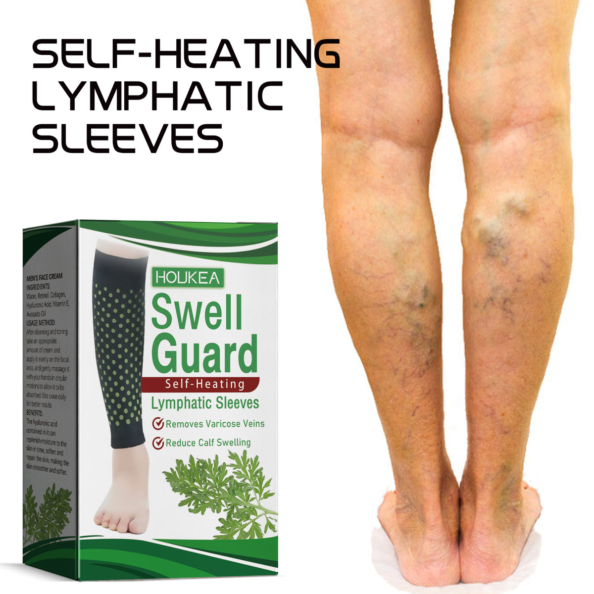 HouKea Swell Guard Self-Heating Lymphatic Calf Sleeves – 1 Pair.