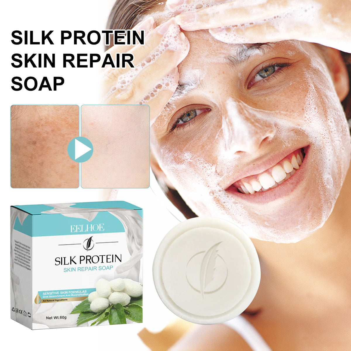 EELHOE Protein Repair Cleansing Soap Cleans Pores, Lighens Acne Dark Spots, Moisturizes Brightening Face Wash Soap.