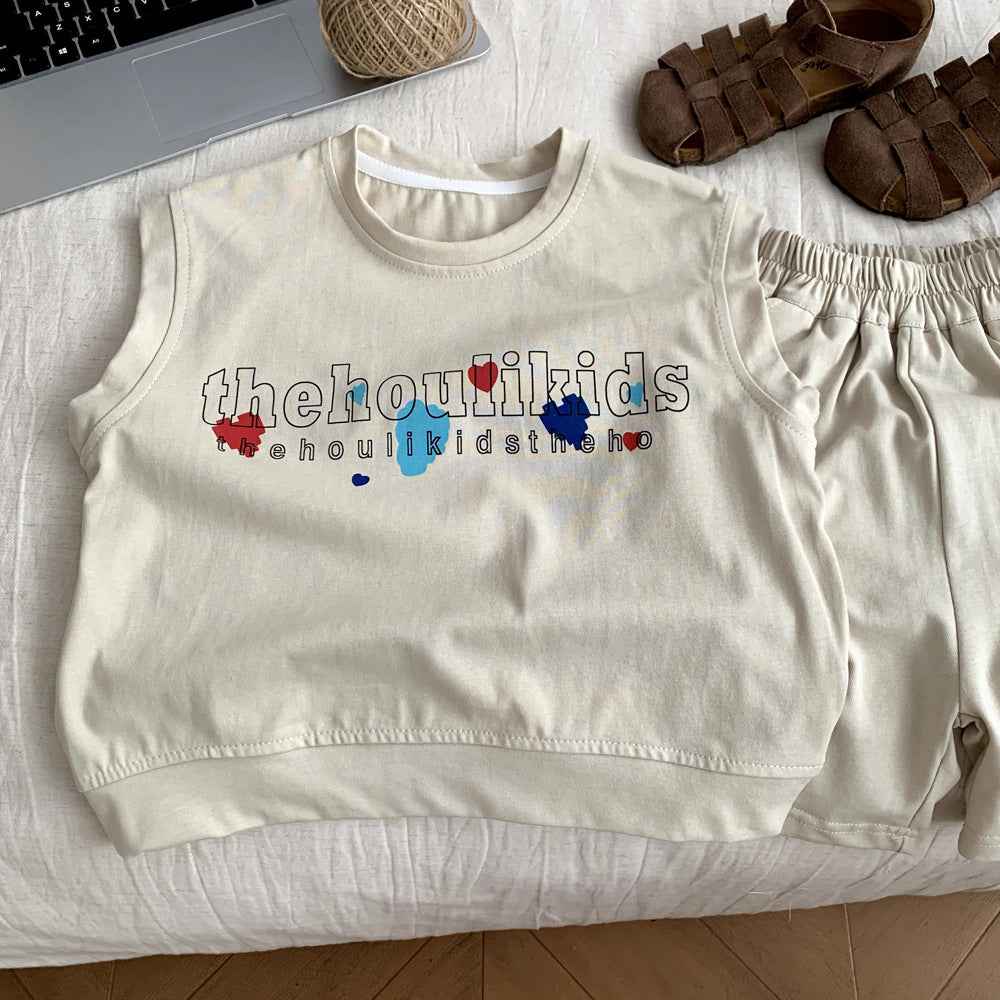 Children's Cartoon Vest & Shorts Summer Two-Piece Set.