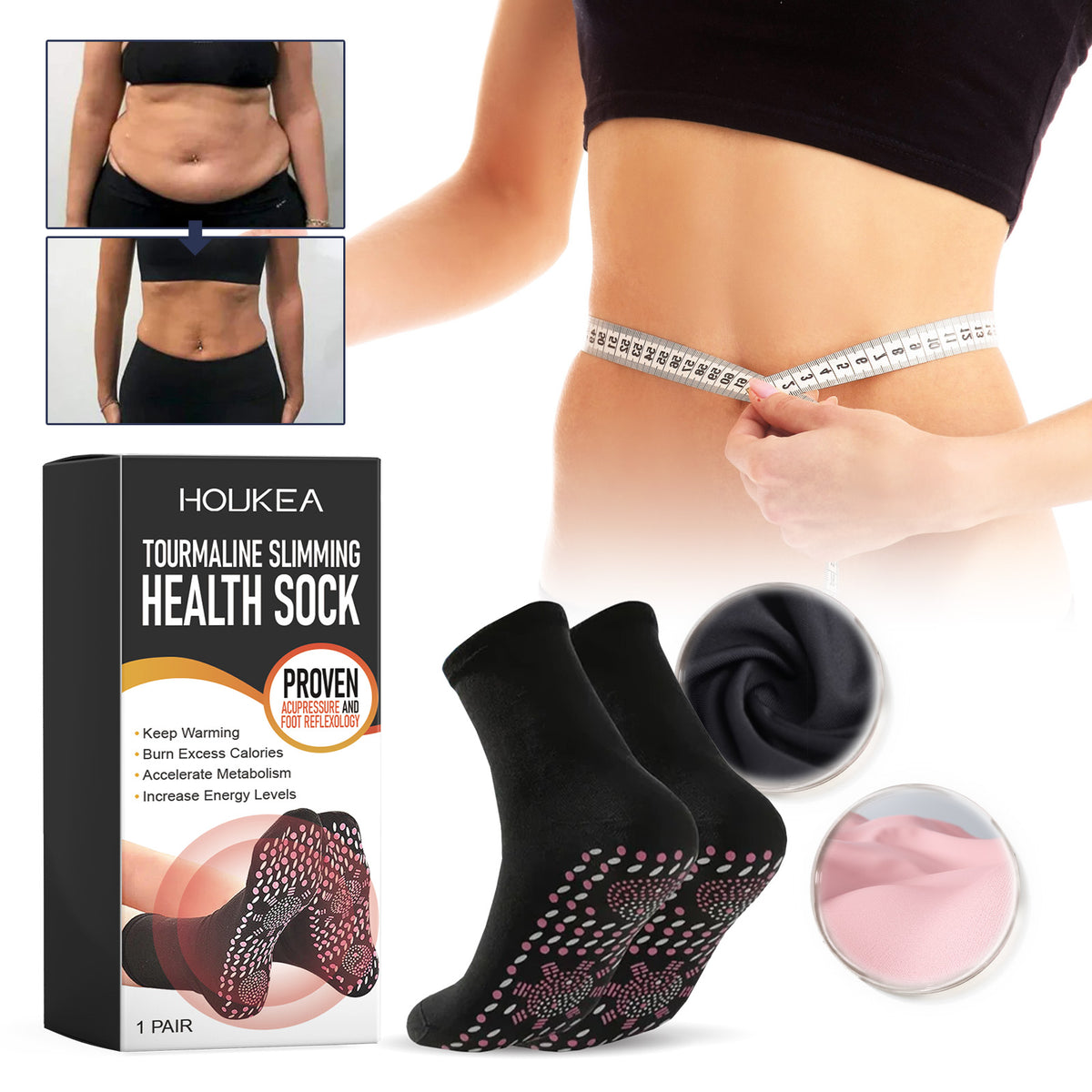 HouKea Tourmaline Slimming Health Socks – Acupressure & Reflexology.