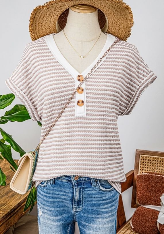 Men's V-Neck Button Short Sleeve Shirt.